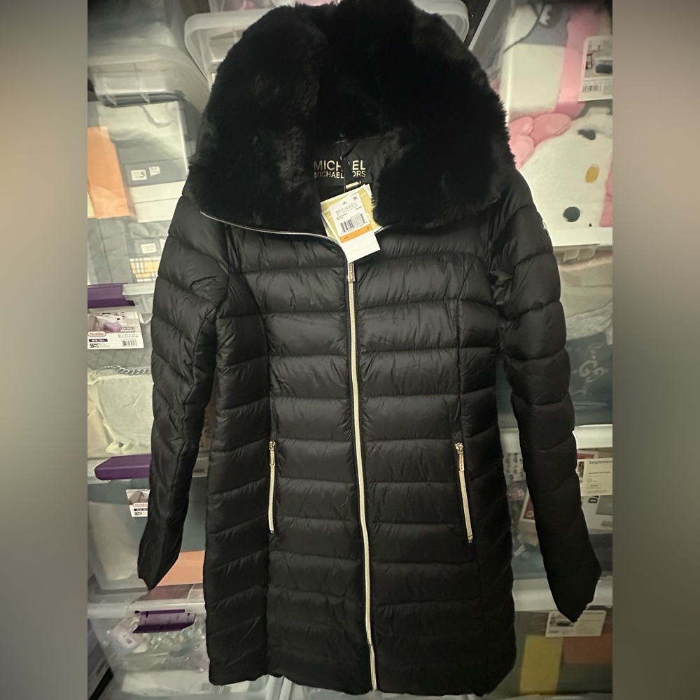 Michael Kors Down Long Coat With Faux Fur Detachable Hood - New Women